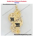 Double Heart Plumeria Pendants 18x33mm  - Hawaiian Gold Jewelry