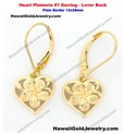 Heart Plumeria #1 Earring Plain Border Lever Back 12x28mm  - Hawaiian Gold Jewelry