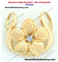 Plumeria Slide Pendant #6 w/Tanzanite 25x23mm  - Hawaiian Gold Jewelry
