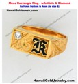 Mens Rectangle Ring w/Initials & Diamond 8x16mm Bottom is 4mm (to sz 8) - Hawaiian Gold Jewelry