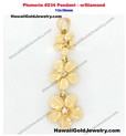 Plumeria #234 Pendant w/Diamond 13x36mm  - Hawaiian Gold Jewelry