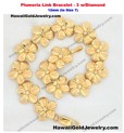 Plumeria Link Bracelet 3 w/Diamond 12mm (to Size 7) - Hawaiian Gold Jewelry