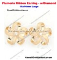 Plumeria Ribbon Earring w/Diamond 16x16mm Large - Hawaiian Gold Jewelry