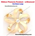 Ribbon Plumeria Pendant w/Diamond 16x16mm Large - Hawaiian Gold Jewelry